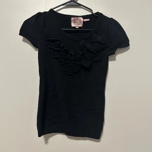 Juicy Couture Black Sweater - Y2K Vibe, Bow & Floral, Size P