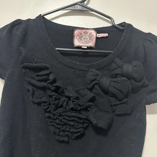 Juicy Couture Black Sweater - Y2K Vibe, Bow & Floral, Size P - photo 4