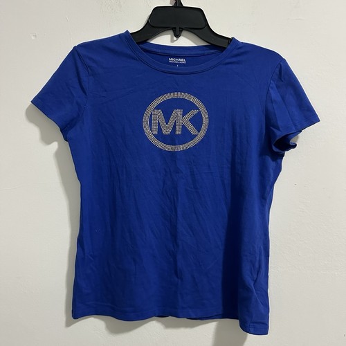 MICHAEL KORS Blue Studded MK Logo Rhinestone Womens Top T Shirt - photo 2