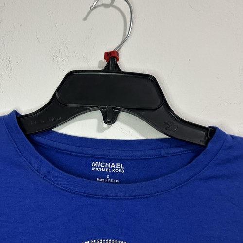 MICHAEL KORS Blue Studded MK Logo Rhinestone Womens Top T Shirt - photo 4
