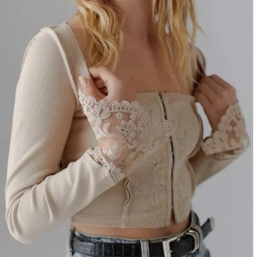 URBAN OUTFITTERS Beige Lace Corset Top - Size M