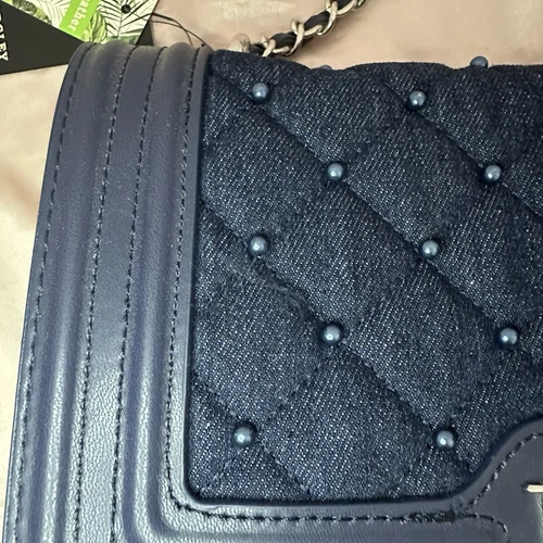 Badgley Mischka Denim Pearls Crossbody Bag - Blue Quilted Jean - photo 2