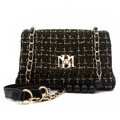 Badgley Mischka Bouclé Tweed Shoulder Bag - Black