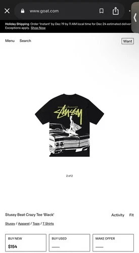 STUSSY Beat Crazy Tee "Black" Mens Size S - photo 2