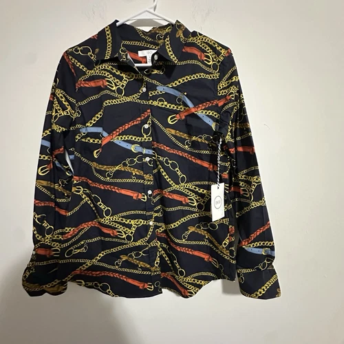 NWT 1901 Gold Chain Print Long Sleeve Blouse - Women's Size S