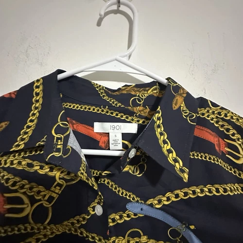 NWT 1901 Gold Chain Print Long Sleeve Blouse - Women's Size S - photo 3