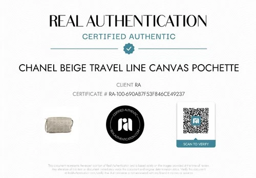 CHANEL Authentic Beige Grid Pattern Travel Pochette - photo 2