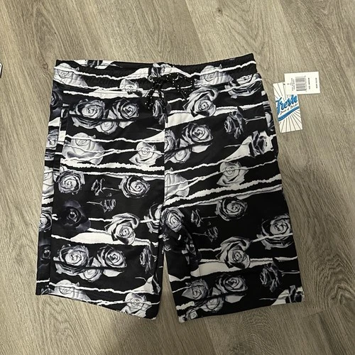 NWT Drill Clothing Black Rose Y2K Swim Shorts M