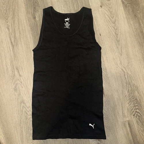 PUMA Mens Rib Tank Top White Logo Black Size M