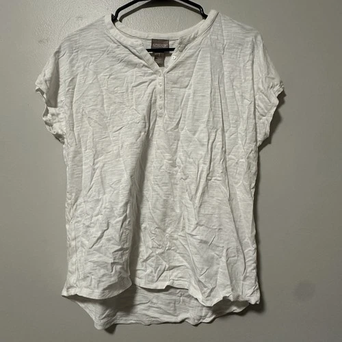 CHICO’S 100% Cotton Womens Work Top Textured White Blouse Size 1