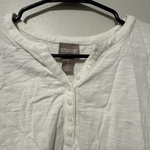 CHICO’S 100% Cotton Womens Work Top Textured White Blouse Size 1 - photo 2