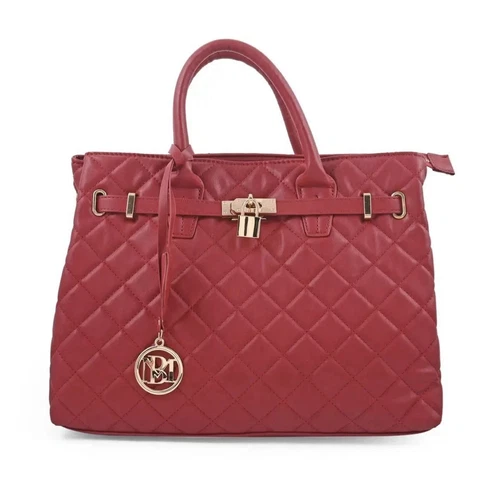 Badgley Mischka Brick Red Diamond Quilted Tote Bag