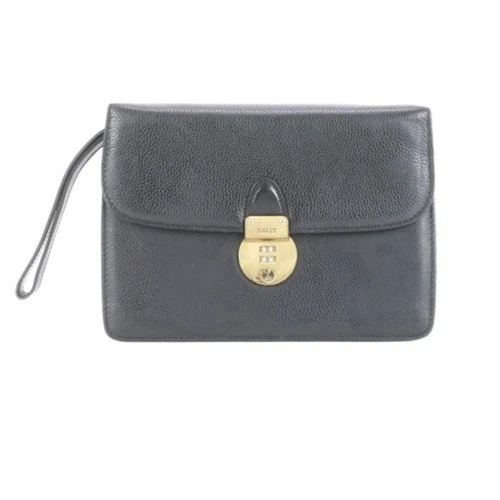 BALLY 100% Authentic Black Leather Portfolio Clutch Bag