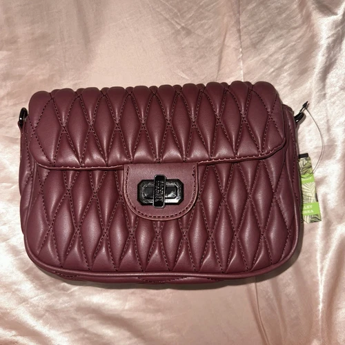 Badgley Mischka Plum Burgundy Mini Quilted Messenger Crossbody B