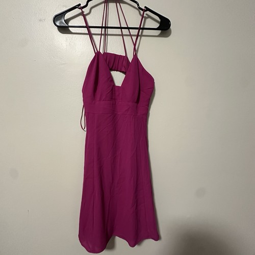 Express Magenta Deep Pink Spaghetti Strap Open Back Flared Dress