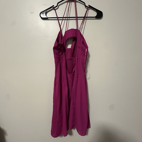 Express Magenta Deep Pink Spaghetti Strap Open Back Flared Dress - photo 5