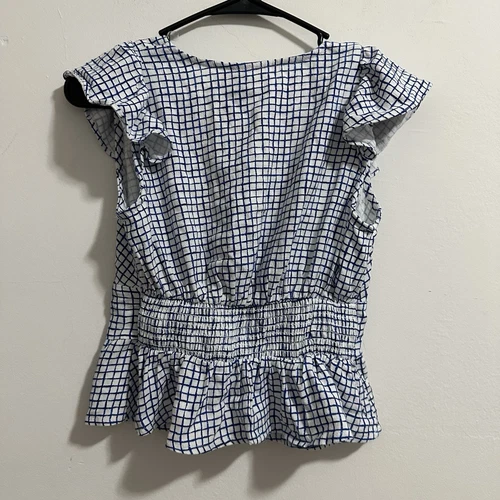 NWT UNIVERSAL THREAD Womens Flutter Sleeve Blouse Blue Check Gin - photo 3