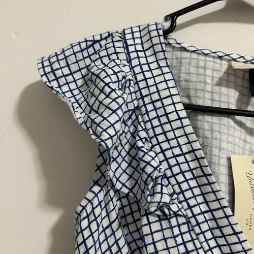 NWT UNIVERSAL THREAD Womens Flutter Sleeve Blouse Blue Check Gin - photo 4