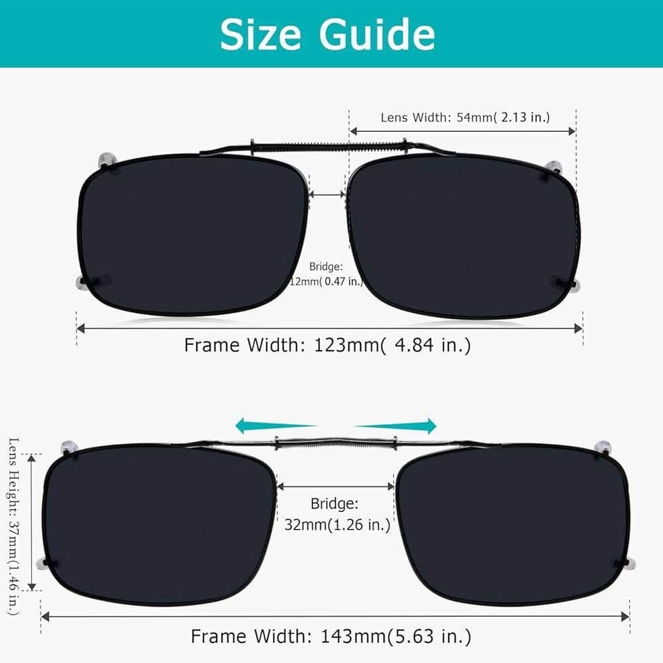 Rectangular Polarized Lens Clip On Sunglasses 57mm Wide x 41mm H - photo 3