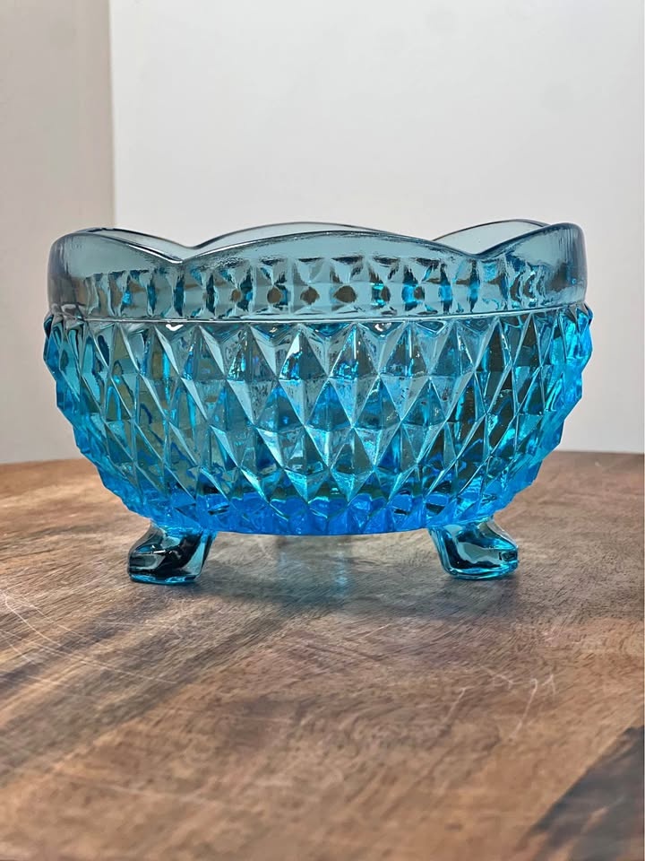 Vintage Diamond Point Regal Blue Glass Bon Bon Dish