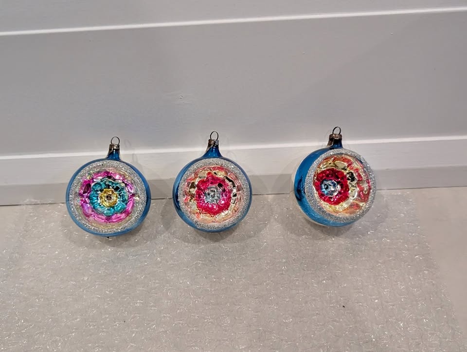 Set of 3 Vintage East Germany Mercury Glass Indent Christmas Orn