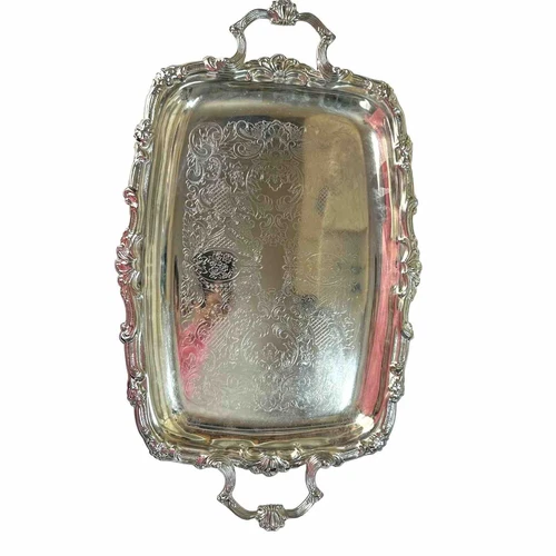 Vintage Golden Crown Serving Tray Silver Plated Hong Kong