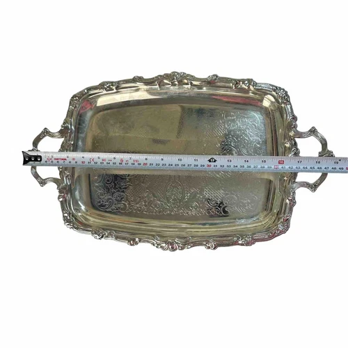 Vintage Golden Crown Serving Tray Silver Plated Hong Kong - photo 2
