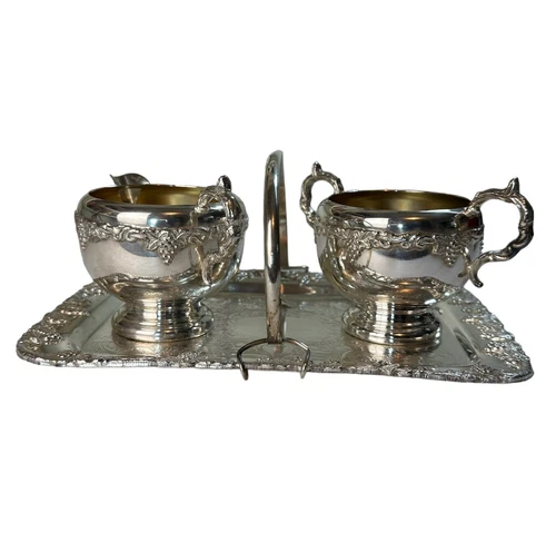 Vintage Old English Silverplate Creamer & Sugar with Tray