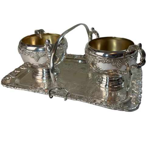 Vintage Old English Silverplate Creamer & Sugar with Tray - photo 3
