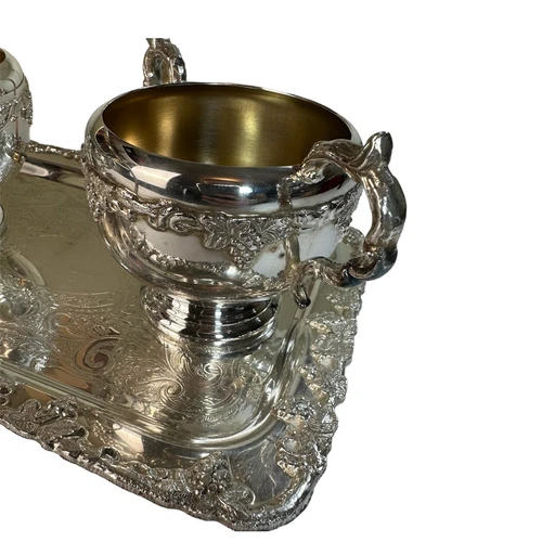 Vintage Old English Silverplate Creamer & Sugar with Tray - photo 4