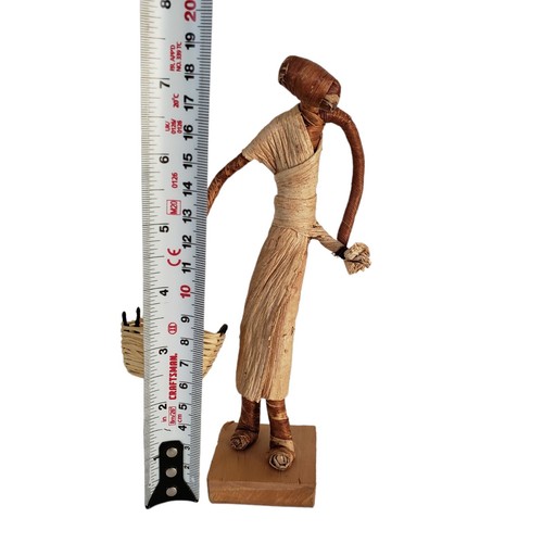 Vintage African Figure Women Wicker Basket Handmade Wood Banana - photo 5