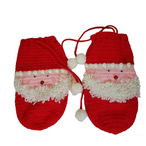 Vintage Hand Knit Christmas Stockings Santa Face