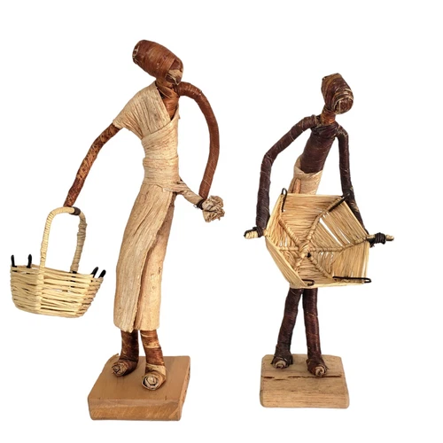 Vintage African Primitive Figures Set of 13 Handmade Wood Banana - photo 2