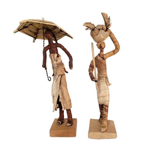 Vintage African Primitive Figures Set of 13 Handmade Wood Banana - photo 3