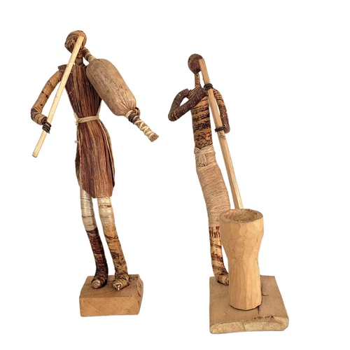 Vintage African Primitive Figures Set of 13 Handmade Wood Banana - photo 4