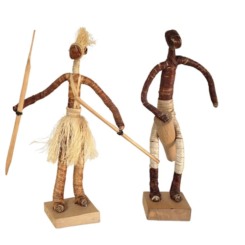 Vintage African Primitive Figures Set of 13 Handmade Wood Banana - photo 5