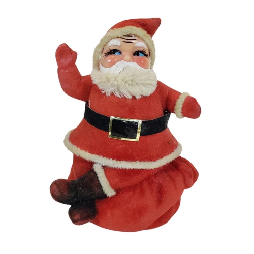 Vintage Flocked Santa Claus Christmas Bank REED