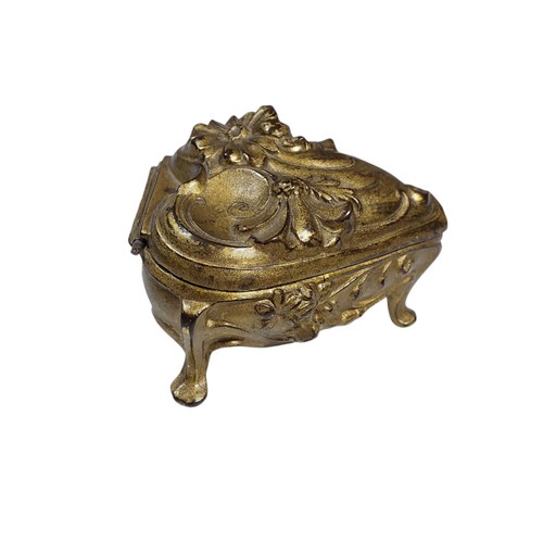 Antique Nouveau 24Kt Gold Plated Jewelry Trinket Casket Box