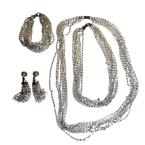 Vintage Celebrity NY Silver Tone Chains Necklace Bracelet Earrin