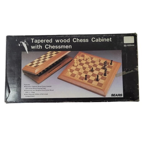 Tapered Wood Chess Cabinet With Chessmen