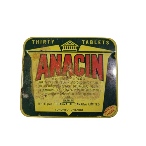 Vintage ANACIN Canada Tablets Travel Size Hinged Advertising Tin
