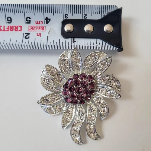Vintage Celebrity NY Purple Rhinestone Floral Brooch Pin Estate - photo 3