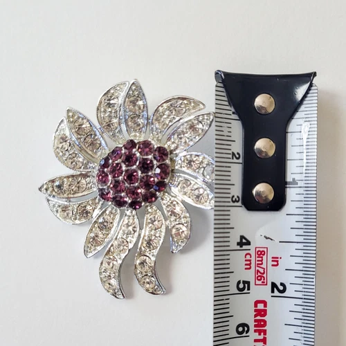 Vintage Celebrity NY Purple Rhinestone Floral Brooch Pin Estate - photo 4