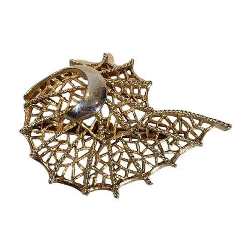 Vintage Midcentury Modern Gold Tone Spider Web Brooch