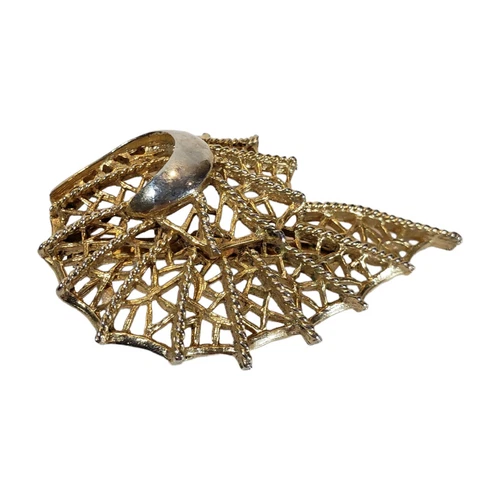 Vintage Midcentury Modern Gold Tone Spider Web Brooch - photo 2