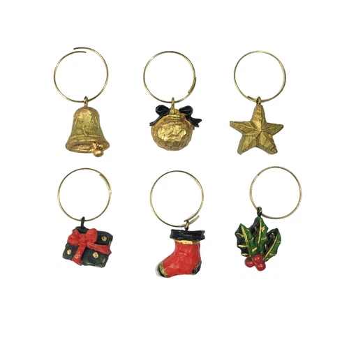 Vintage Christmas Wine Glass Charms 6 Pc