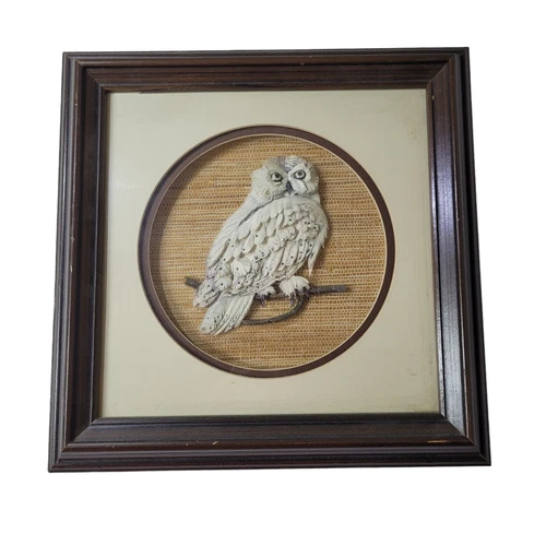 Vintage 3D Paper Owl Picture Framed Hand Made Decor Wall Art