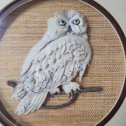Vintage 3D Paper Owl Picture Framed Hand Made Decor Wall Art - photo 4