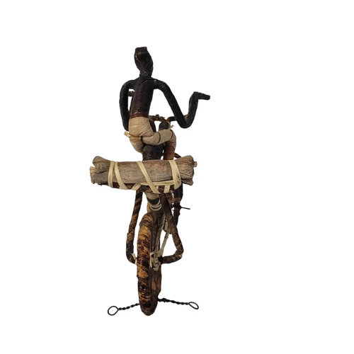 Vintage African Figure Bicycle Art Handmade Banana Fiber REED - photo 4
