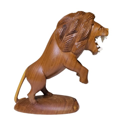 Hand Carved Teak Wood Lion Sculpture - Mid Century Modern - photo 2